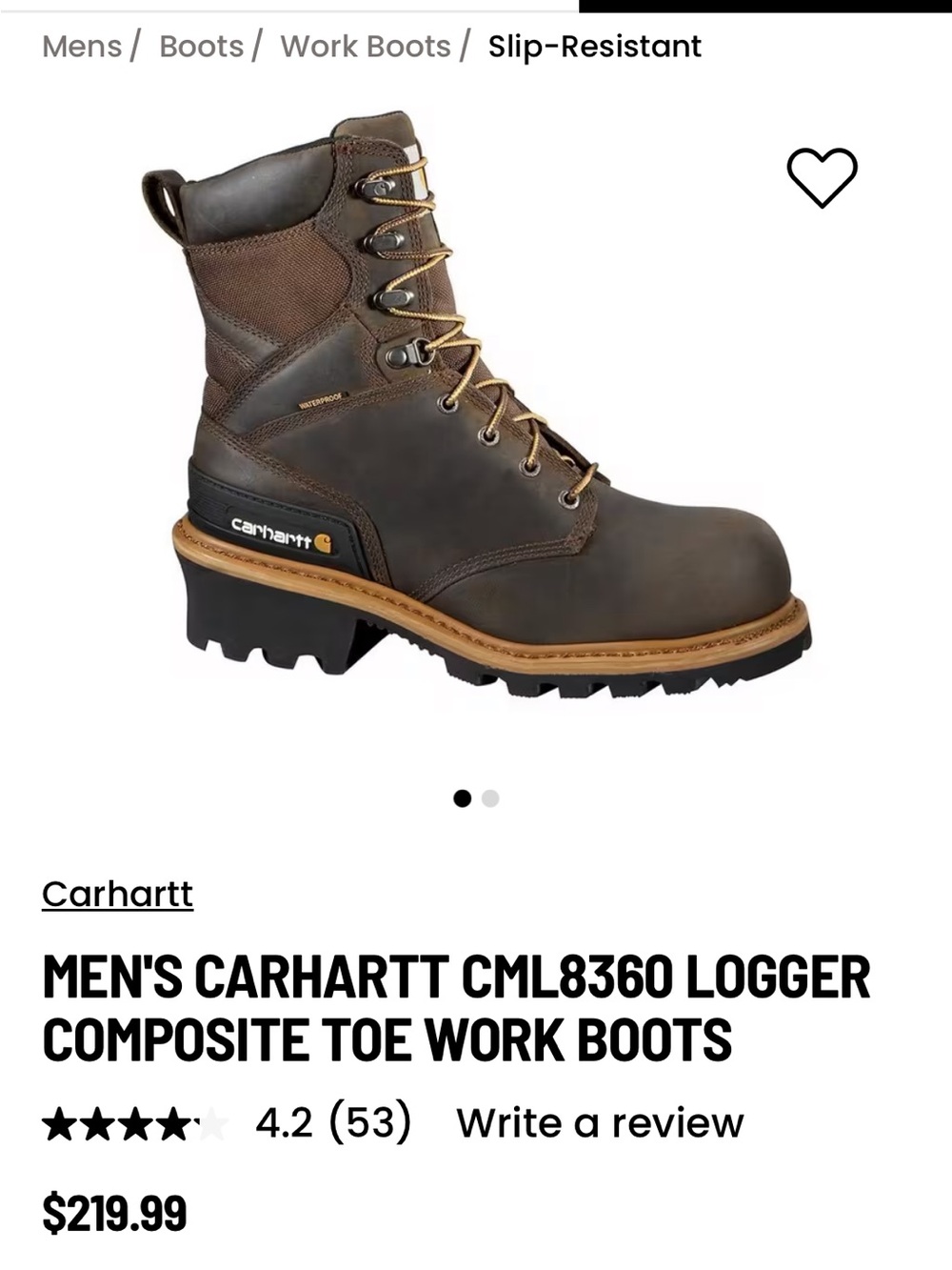 Carhartt Men's Brown Lace-Up Logger Work Boots